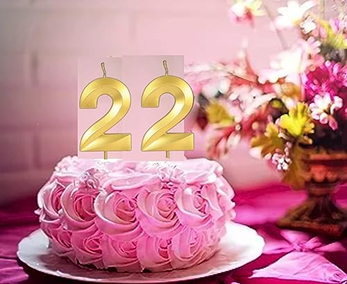 Image of Number Candles3 Inch For Birthday, Wedding, Engagement, Valentines Day Celebration, Bridal Shower, Bachelors Decoration Gold (Numerical No 22), Wax, Unscented