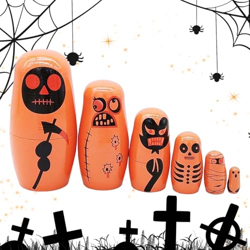 Renopfect Matrioskas Bambole per Bambini | 6 Pezzi Bambole Di Legno Di Halloween - Giocattolo Unisex per Giovani Ragazze Regalo Famiglia