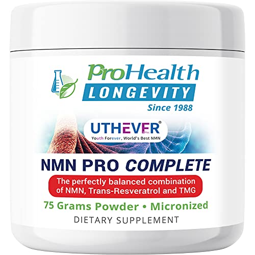 ProHealth Longevity NMN Pro Complete 75 Grams - 3-in-1 Formula: NMN + Trans-Resveratrol + TMG in One Dose; Featuring Uthever Ultra-Pure, Stabilized, Pharmaceutical Grade NMN Supplement to Boost NAD+