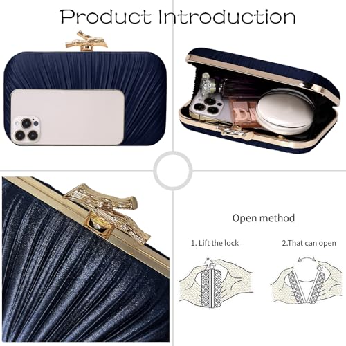 Image of MR Clutch Purses for Women Pleated Evening Clutch Wedding Purse with Chain | Pleated Satin Clutch Purse, Womens Evening Bag Shoulder Crossbody Purse Wedding Clutch for Wedding Prom Party