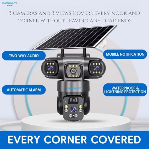 Image of XUGA-Cybernautt Series X10A-W 12MP PTZ Dual Solar WiFi Outdoor CCTV Camera | Color Night Vision | Motion Detection | Water Proof | for Farm | Triple Lens WiFi Camera