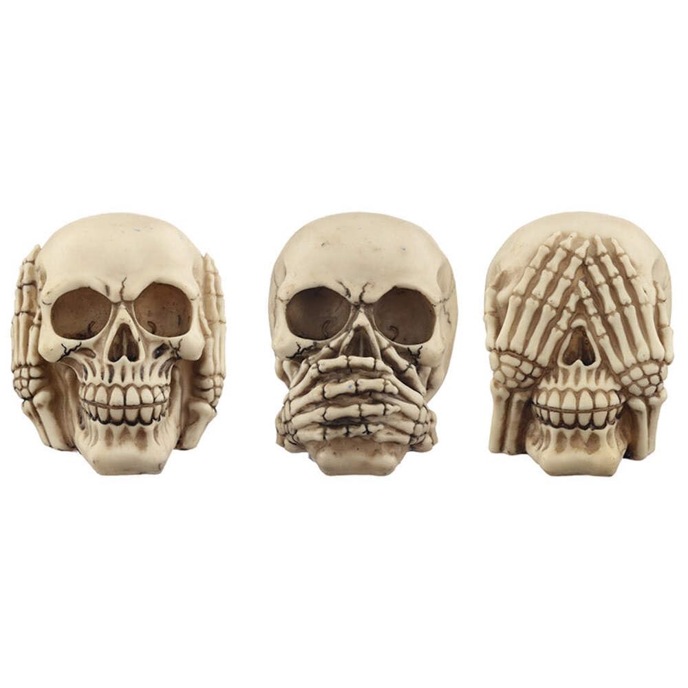 Puckator Fantasy Skull Set-See, Speak, Hear No Evil, Resin, Multi, Height 11cm Width 10cm Depth 14cm