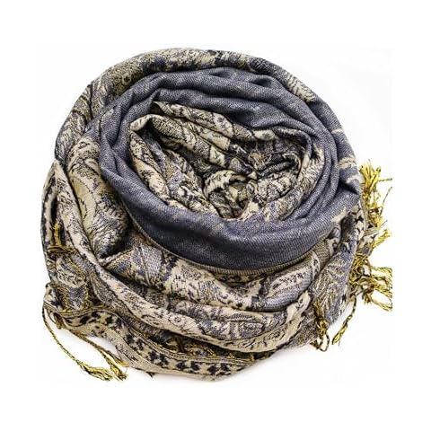 VEXTROFORT Pashmina Scarf Shawl Bohemian Women Wedding Wrap Stole with Fringes Sigle Jacquard (Grey) Cover