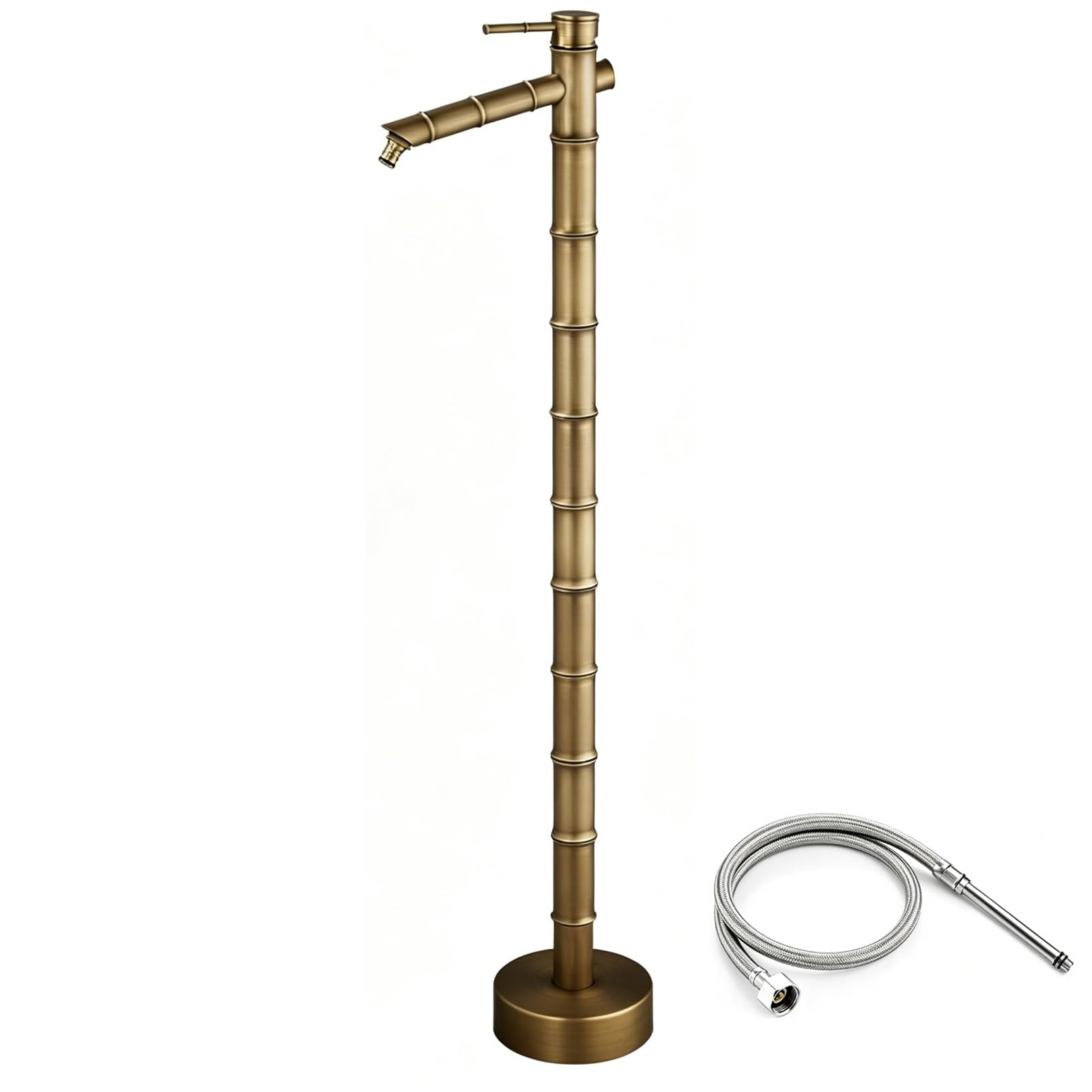 Fuente Jardin Exterior en Cobre, Grifo Jardin de Heladas con Altura Ajustable y Mangueras de Suministro de Agua Fría y Caliente Para Uso en Exteriores
