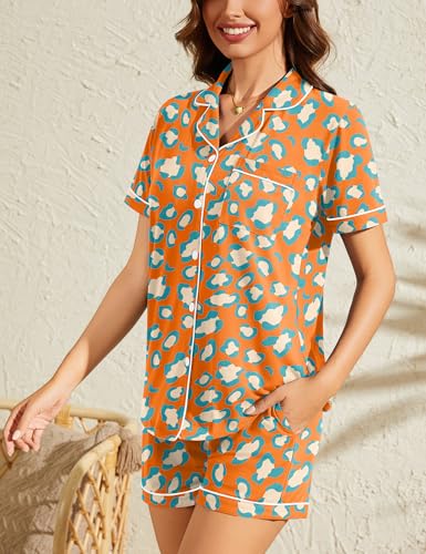 Image of SWOMOG Womens Button Down Pajamas Set Short Sleeve Sleepwear Bride Soft Pj Lounge Sets XS-3XL