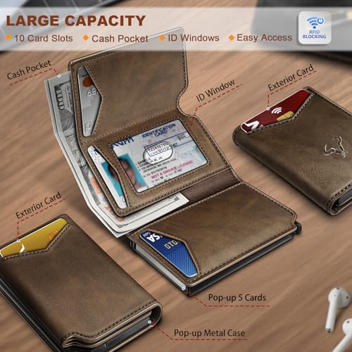 BULLIANT Men Wallet Leather Wallet Card Holders Money Clip for Men 10Cards-Magnetic Flip on Metal Case2