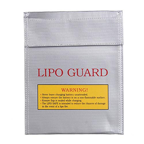 LiPo Batería Bolsa Ignífugo Batería Saco para Cámaras Drone Aviones Radiocontrol Juguetes, Baterías Bolse de Almacenamiento (180 x 230 mm, Plateado)