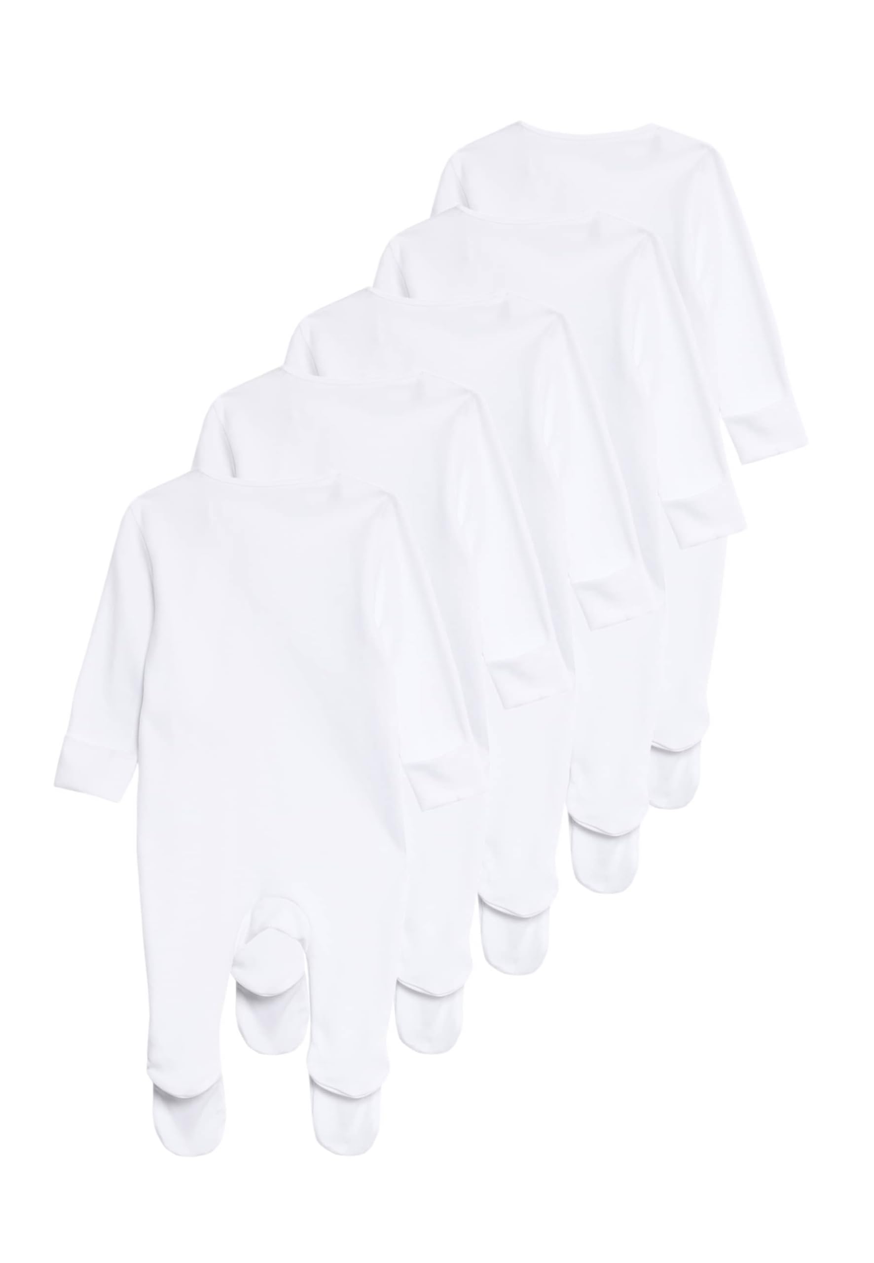 Marks & Spencer 5er-Pack Baby Schlafanzüge mit Front-Reißverschluss – Unisex für Jungen & Mädchen – 100% Reine Baumwolle – Regular Fit – Mit Kratzhandschuhen
