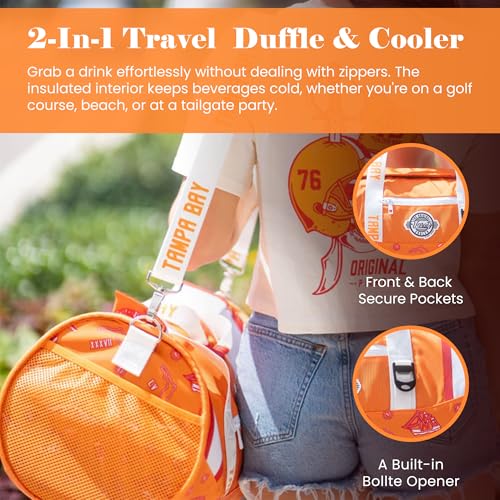 Varsity Cooler Tampa Bay Travel Party Duffel & Cooler – 30 Can Leakproof Insulated Tote Bag, Waterproof Soft Compartment for Tailgating, Golf, Beach, Carry-On Luggage & Outdoor Sports3