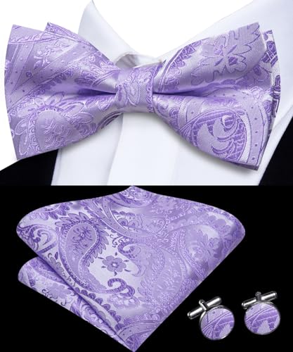 Image of Hi-Tie Bow Ties for Men Pre-Tied Pocket Square with Cufflinks Mens Bowtie Sets for Wedding Formal Party