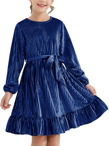 WISREMT Girls Pleated Velvet Dress for Halloween Christmas, Kids Long Sleeve Vintage Swing Princess Dress for Casual Party