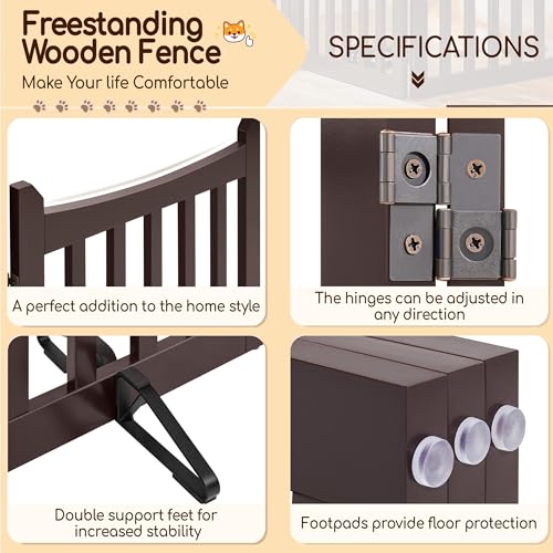 Image of Yaheetech Freestanding Wooden Dog Gate, 3-Panel 36in H Pet Barrier Espresso | Dog Fence with 2 Support Feet for Stairs /Doorways /Halls /Kitchen, Foldable Storage,Easy Assembly,Ideal for Small& Medium Pets