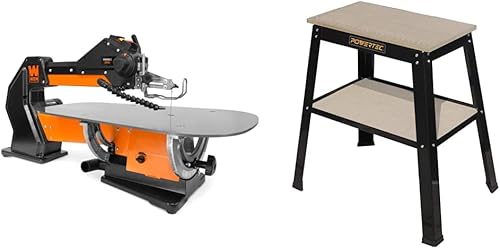WEN LL2156 Sierra de desplazamiento de brazo paralelo de velocidad variable de 21 pulgadas y 1.6 amperios con mesa de acero de doble bisel