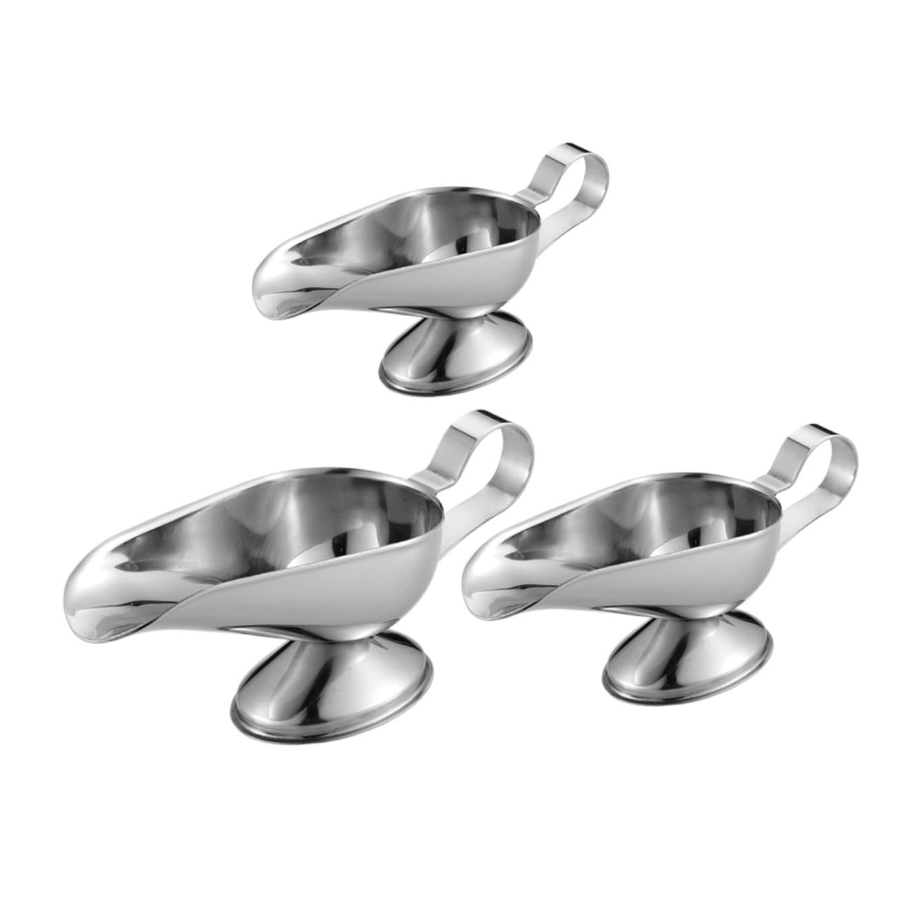 Recipienti per Salsa 3 Pezzi in Acciaio Inossidabile Manici Ergonomici | Colore Argento, per Cucina e Tavola, Adatti a Salse, Sughi, Condimenti e Formaggi, per Servire e Decorare