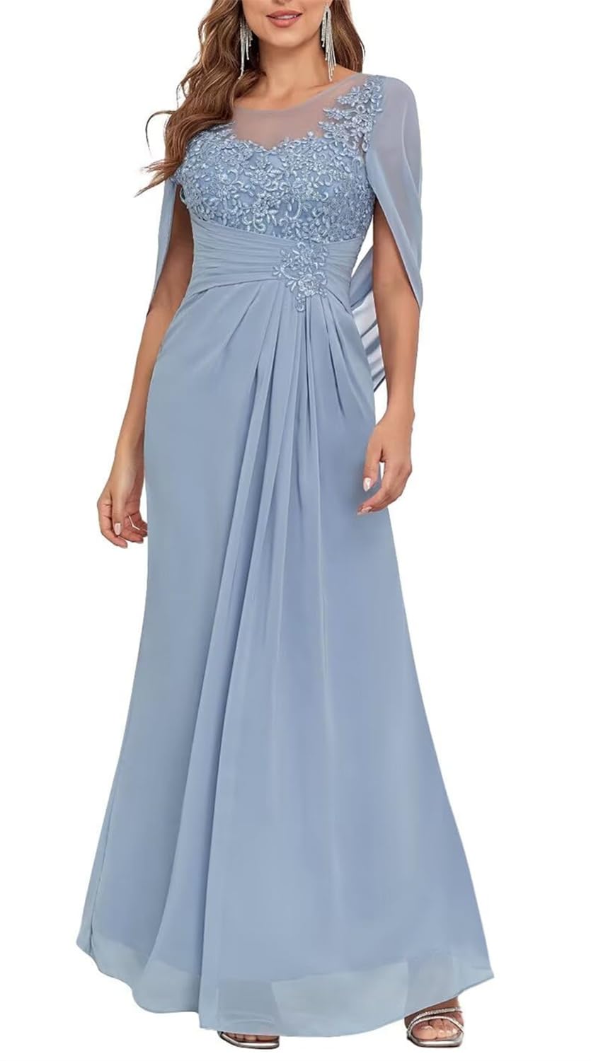 YIANN Lace Dusty Blue Mother of The Bride Dresses for Women 2024 Wedding Guest Sheath Formal Evening Gown UK14