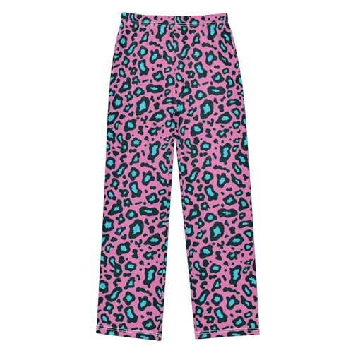 Leopard Print Pink Boys Pants Girl Sleep Pants Long Trousers Elastic Waist Lounge Bottoms S