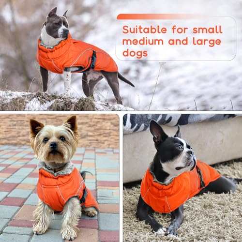 Wasserdichter Hundemantel, Winter Warme Hundejacke Winddicht Hundepullover Outdoor Hundemantel Bekleidung mit Sicheren Reflexstreifen(Orange, L)