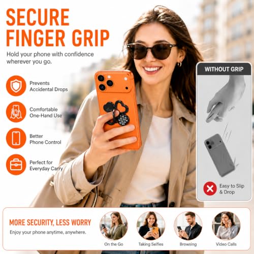 Image of Mizi 2Pack Clover Phone Ring Holder Stand, 360 Rotation & 180 Fold Finger Grip Kickstand, Strong 3M Adhesive, Bling Rhinestone Phone Ring for iPhone, Samsung & Most Smartphones - Black