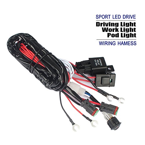 General Work Light Wiring Harness Kit Red Switch DT Connecter 12V30A Relay and 14AWG 9FT Length for Work Light/Pod Light/Fog Light/Driving Light