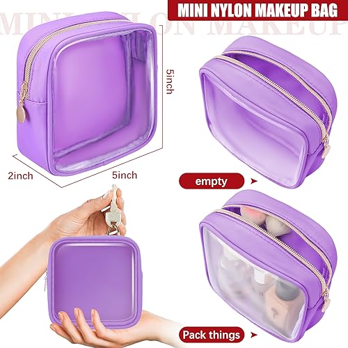 Hushee 4 Pcs Clear Nylon Makeup Bag for Women Gifts Preppy Cosmetic Bag PVC Travel Toiletry Zipper Pouch Waterproof Storage Organizer Pouch for Women(Mini)2