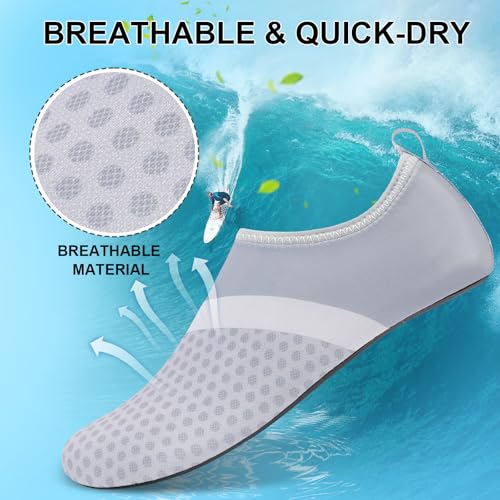Mens Womens Water Shoes Quick Dry Barefoot Shoes Non-Slip Aqua Socks for Beach Swim Light Grey Splicing4