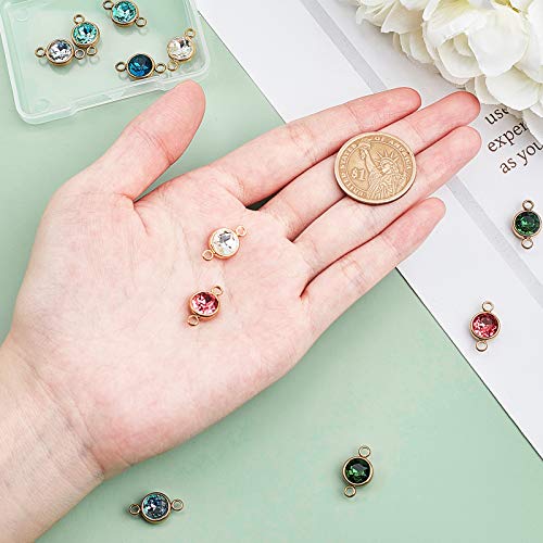 UNICRAFTALE-12pcs-6-Colors-Glass-Gemstone-Charms-Flat-Round-Glass-Links-Pendants-with-Golden-Double-304-Stainless-Steel-Bail-Connectors-for-Women-Bracelet-Jewelry-Making-Hole-25mm