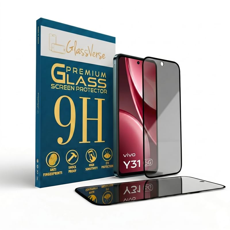Image of GlassVerse Ultra Privacy Tempered Glass For Vivo Y31 5G (Pack Of 2) with Free Installation Kit. Edge To Edge. (In-Screen FingerPrint Lock will not work with the Privacy Guard) - 6.68 inch