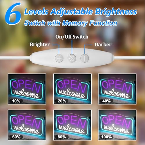 Image of Open Signs for Business, 16.9 inchX 9.4 inch Bright High Visibility LED Neon Open Sign Powered by USB with ON /OFF Switch, Adjustable Open Sign for Bar Shop Coffee Salon Hotel Store Walls Window Door Storefront (Purple)