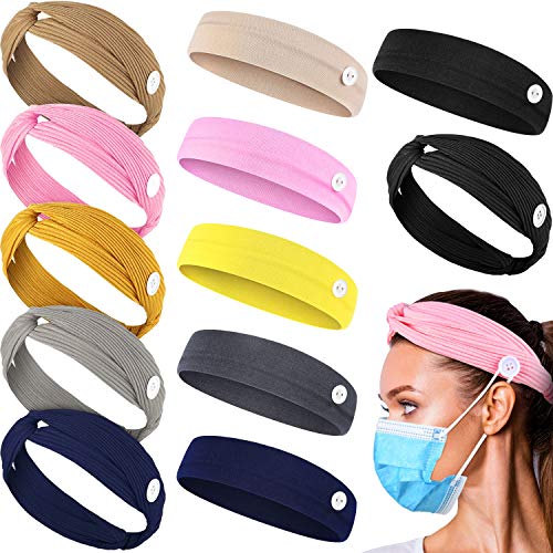 12 Pieces Button Headband Nonslip Yoga Sports Headband Sweatband Multicolored Ear Protection Holder Hairband Elastic Knotted Headwrap for Men Women Ear Protection