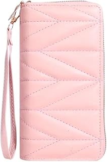 Cartera larga acolchada de moda para mujer, monedero con cremallera alrededor, múltiples ranuras para tarjetas, bolsa para teléfono móvil, un color, rosa