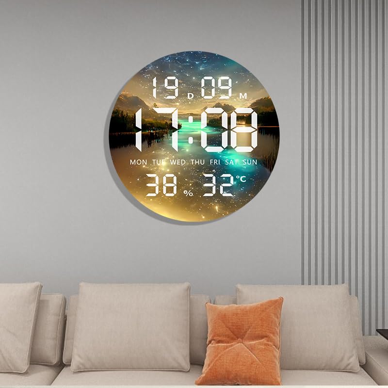 Image of Amazon Brand - Umi Acrylic Digital Wall Clock for Bedroom Living Room Stylish LED USB Tabletop 3D Picture Clocks with Time Day Date Month Temperature Display for Home Office 24.3x24.3cm (Waterway)
