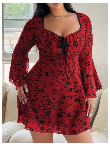 Image of Floerns Women's Plus Size Floral Gothic Dress Flare Long Sleeve Mesh Grunge A Line Dress