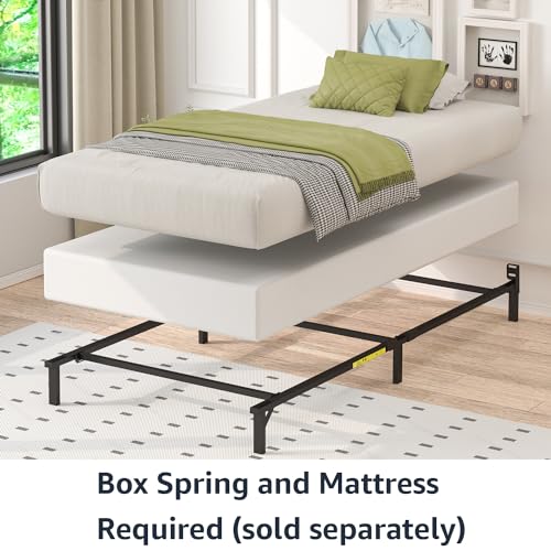 Image of Amazon Basics Metal Twin Size Bed Frame, 6-Leg Base for Box Spring and Mattress Support, Tool-Free Easy Assembly, Black