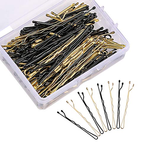 Bobby Pins, 50 horquillas de acero inoxidable negro y 50 pinzas de pelo de metal rubio con caja de almacenamiento transparente para mujeres y niñas decoración de peinado.