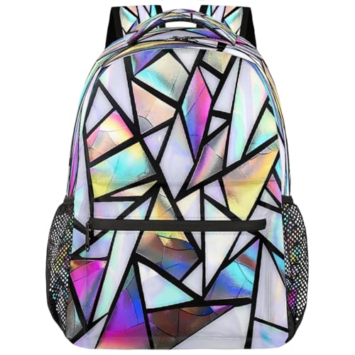 Backpack for Kids Boys Girls Women Men, Geometric Iridescent Triangles Print School Laptop Backpacks Casual Daypack Travel Rucksack Bookbag for Adults