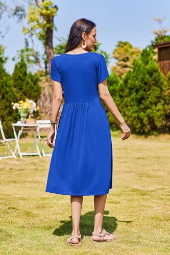 Image of Zeagoo Womens Summer Dresses Casual Aline Midi Dress Short Sleeve Floral Tshirt Dress Flowy Beach Sundresses with Pockets