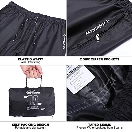 image for REDCAMP Unisex Rain Pants Waterproof Lightweight with Side Zipper, PU5