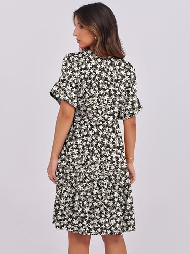 Image of ANRABESS Women's Summer Casual Dress, V-Neck Ruffle Sleeve Tiered Mini Dress, Soft Comfy Fabric with Pockets for All-Day Wear