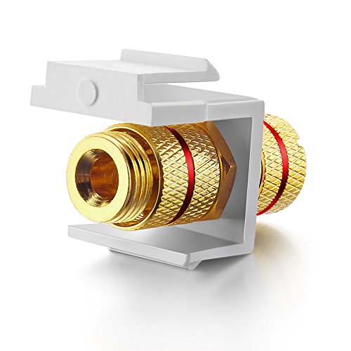 White Keystone Banana Jacks with Black & Red Rings Binding Post Audio Speaker (2-Pair/4 Pcs)