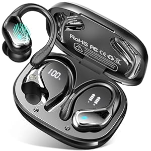 Bluetooth 5.4 Kopfhörer Sport, 75Std 3D-Stereo Kopfhörer Kabellos Bluetooth, IP-X8 Wasserdicht Tiefer Bass Wireless Earbuds, 4 ENC Noise Cancelling Mic Headphones, 7g USB-C in-ear Ohrhörer Gym Joggen