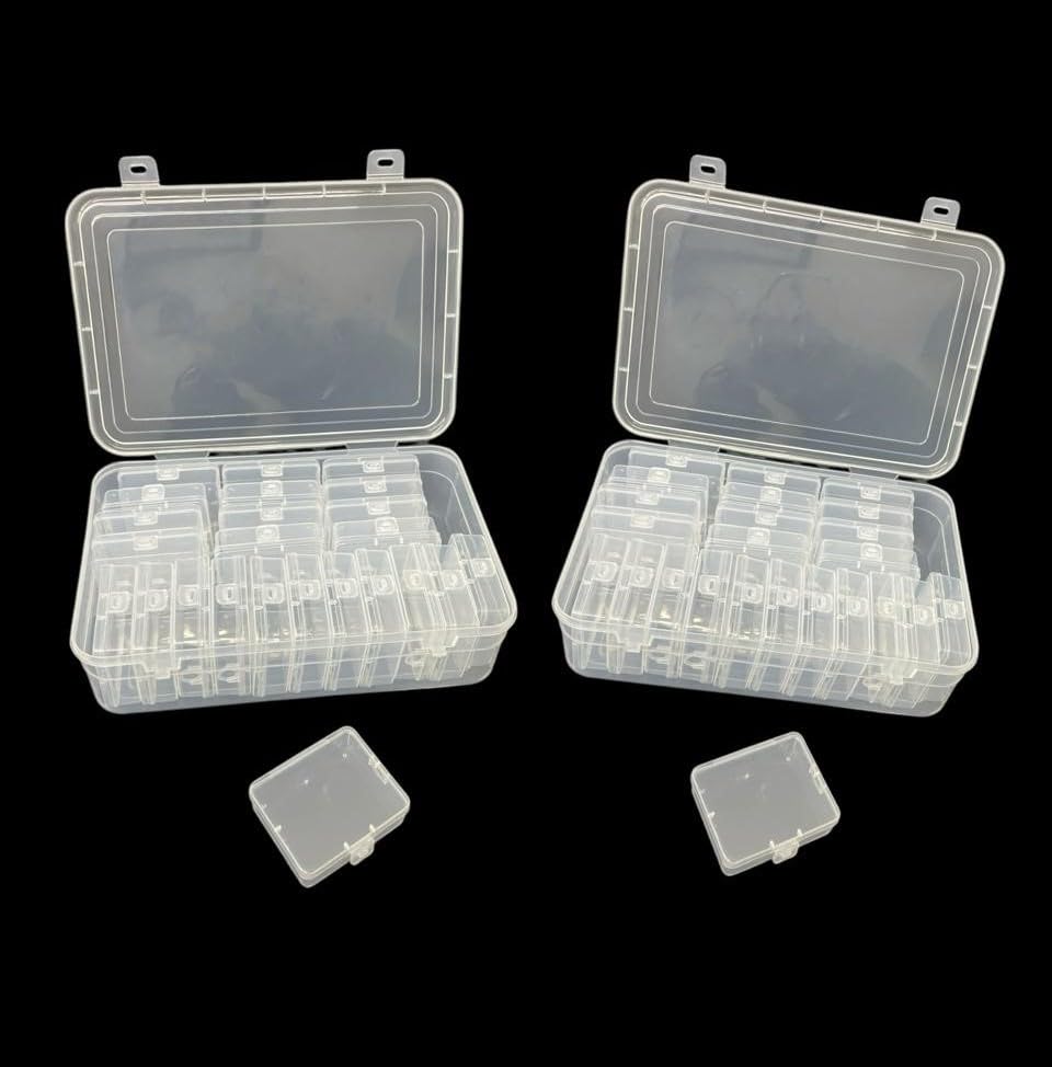 URBAA Plastic Storage Box Set, 50 Pieces, Clear Containers with Locking Lids, 2 Big Containers with 48 Small Boxes for Jewellery, Pins and Beads