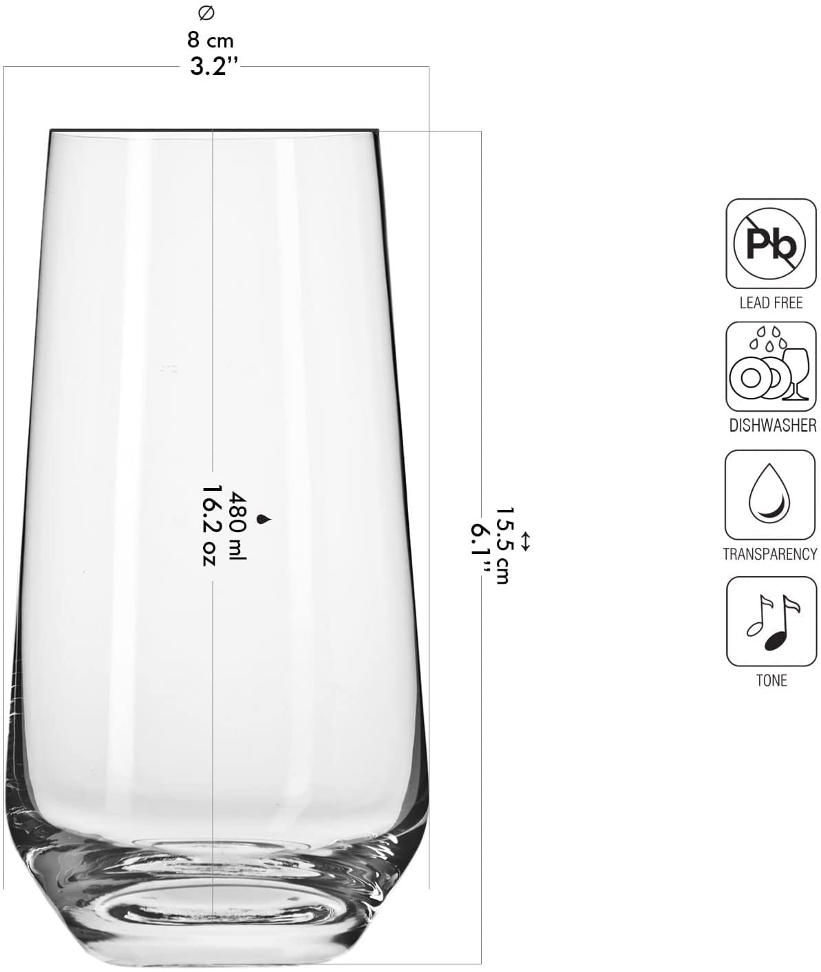 Krosno Bicchieri Acqua Succo Highball Vetro | Set di 12 | 480 ML | Collezione Splendor | Ideale per la Casa, Ristorante e Ricevimenti | Adatto alla Lavastoviglie