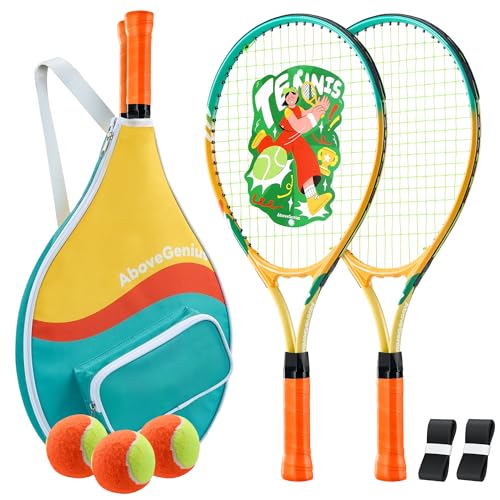 AboveGenius Kids Tennis Racket Set 21-23 inch Tennis Racket for Toddler Youth Starter Kit 3 Balls 2 Lightweight Racquets with Easy Carrying Shoulder Strap Bag Visit the AboveGenius Store