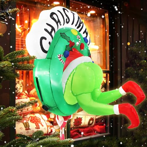 Boveco Christmas Inflatable Outdoor Decoration Window 3.5FT Green Ugly Monster
