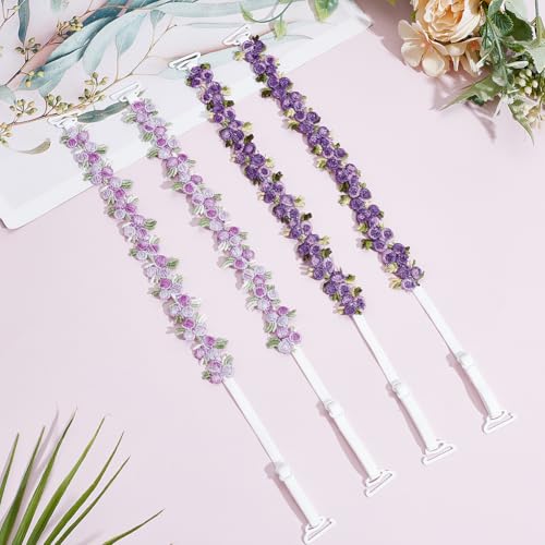 Image of FREEBLOSS 2 Pairs Decorative Bra Straps Adjustable Floral Bra Straps Replacement for Women Invisible Dress Strap, Multicolor
