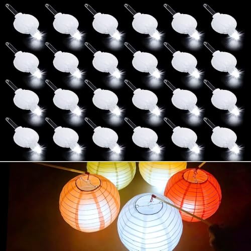 Image of 24 Pack Paper Lantern Lights, Mini LED Battery Operated Lights, Waterproof, Hanging Decorative Lights for Wedding Camping Party Balloon Lanterns Christmas, Last 36 Hours- White