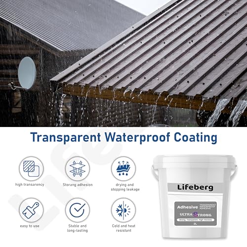 Image of Clear 2L Transparent Waterproof Glue for Roof Leakage Crack Seal Agent Roof Water Leakage Solution Water Proof Glue Waterproofing Resin Epoxy for Wall, Tile and Pipes with Brush