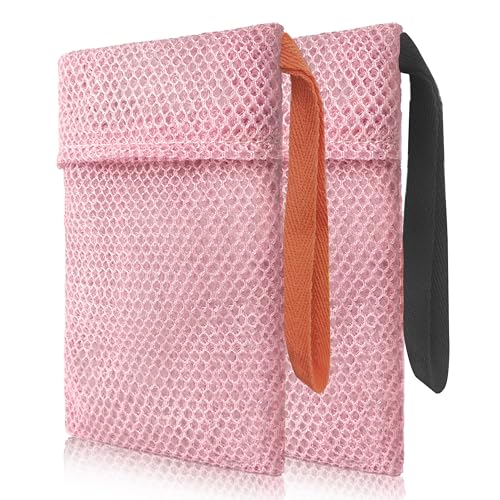 Beiskll 2 Pack Soap Bag Deep Exfoliating Bar Soap Pouch Saver Pocket Body Scrubber Shower Bath Sponge Loofah (Pink)