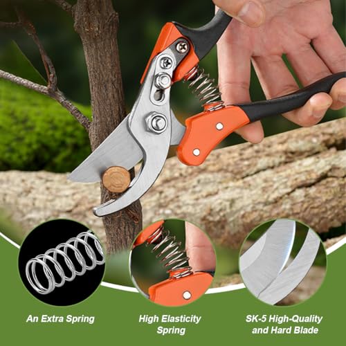 Image of HASTHIP Gardening Scissor, Pruner High Manganese Steel Gardening Shear with Safety Lock, Plant Cutter for Home Garden, Spring-Loaded Hand Pruner Cutter for Plants, Flowers, and Branches