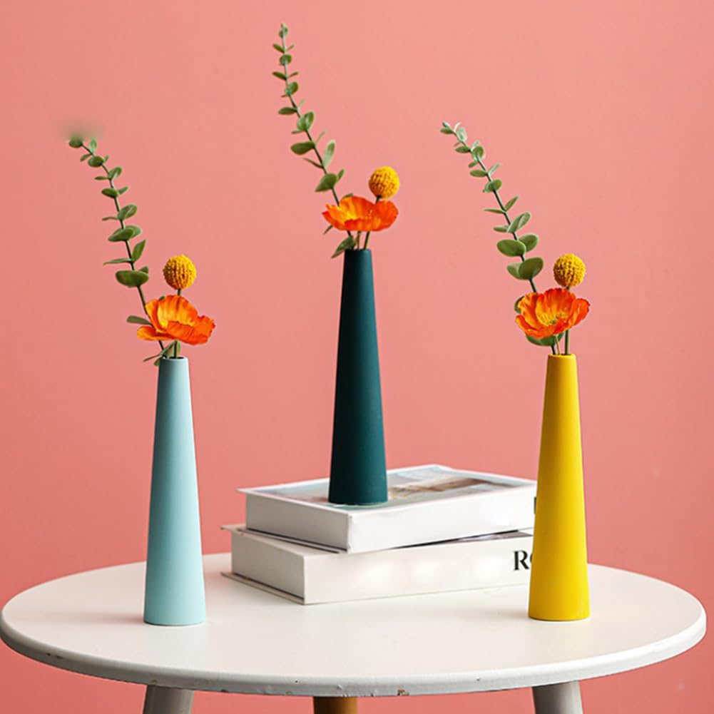 Small Ceramic Bud Vase Tall Conic Flower Single Stem Vase Vase Home Decorative Floral Centerpiece for Wedding and Office (Yellow) - Image 9